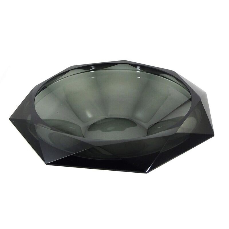 Large faceted bowl made of topaz-colored glass, Josephinenhütte around 1925