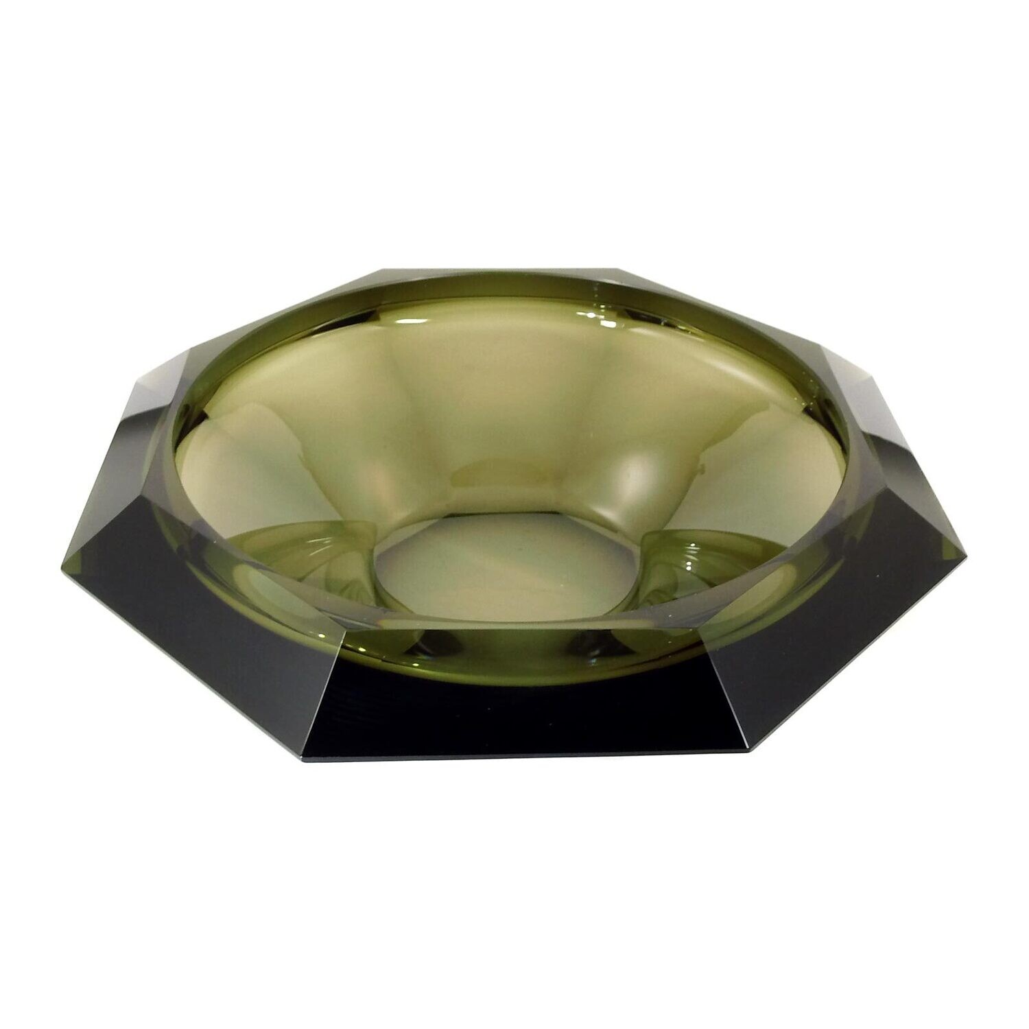Large faceted bowl made of topaz-colored glass, Josephinenhütte around 1925