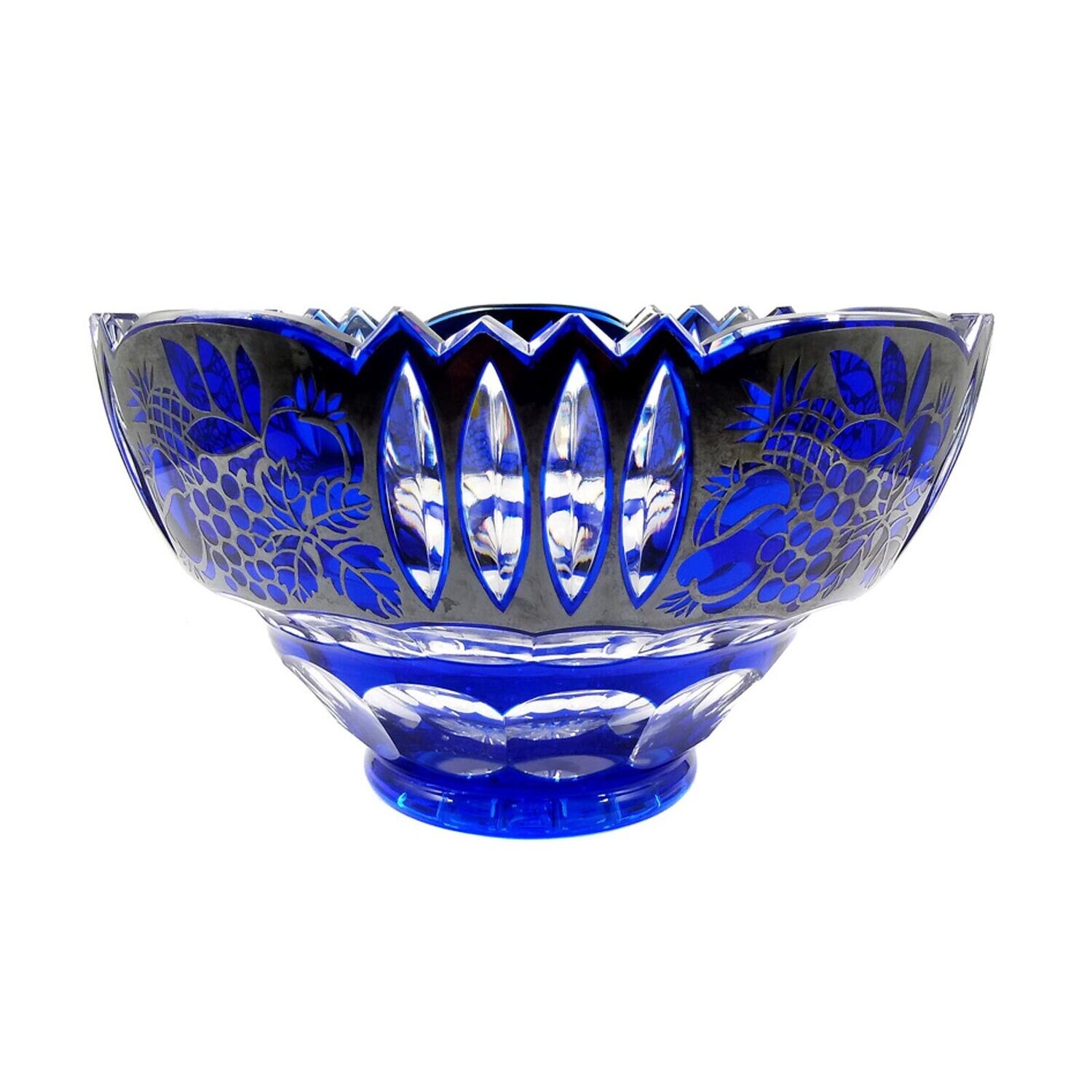 Large footed bowl with cobalt blue overlay &amp; fine silver decoration, Josephinenhütte
