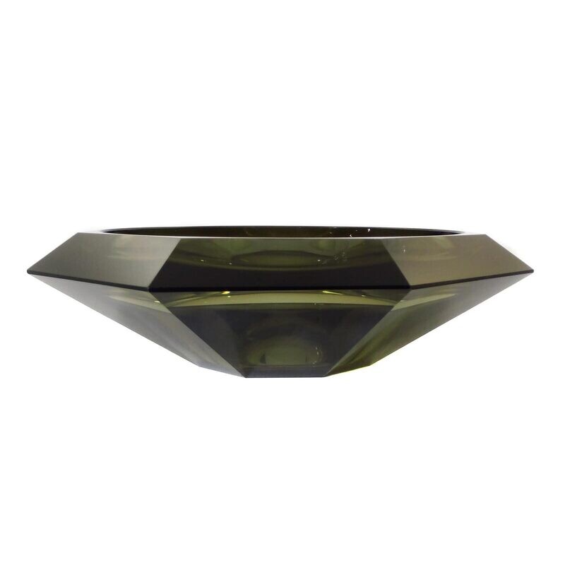 Large faceted bowl made of topaz-colored glass, Josephinenhütte around 1925