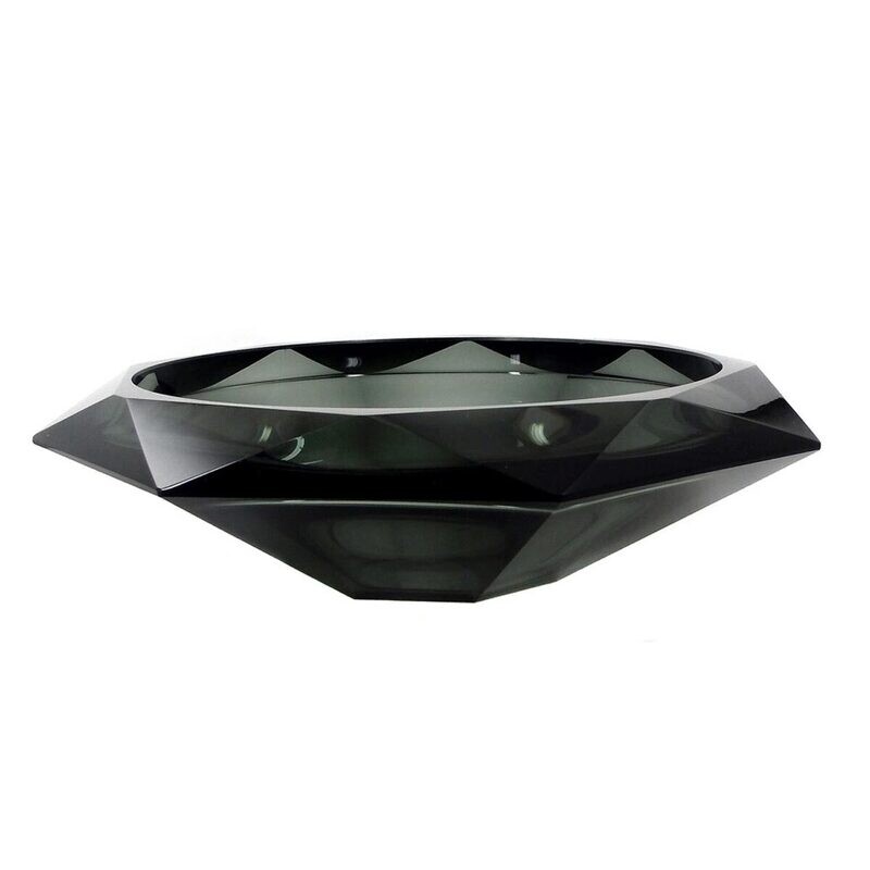 Large faceted bowl made of topaz-colored glass, Josephinenhütte around 1925