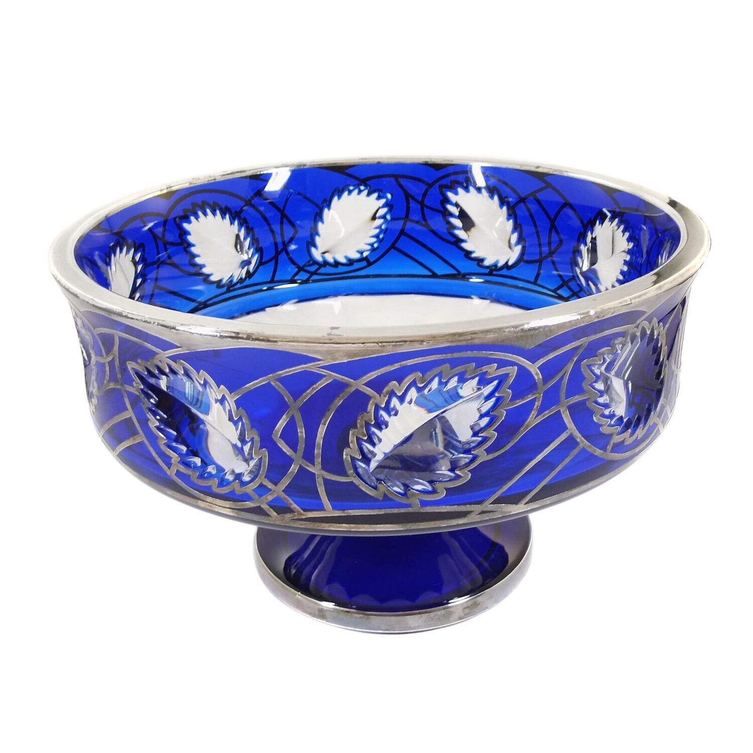 Large footed bowl with cobalt blue overlay and fine silver decoration, Josephinenhütte