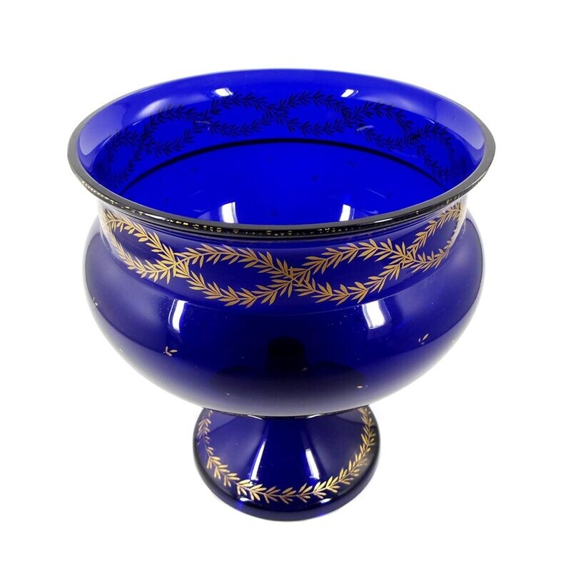 Large cobalt blue footed bowl with gold painting, Josephinenhütte, designed by S. Haertel