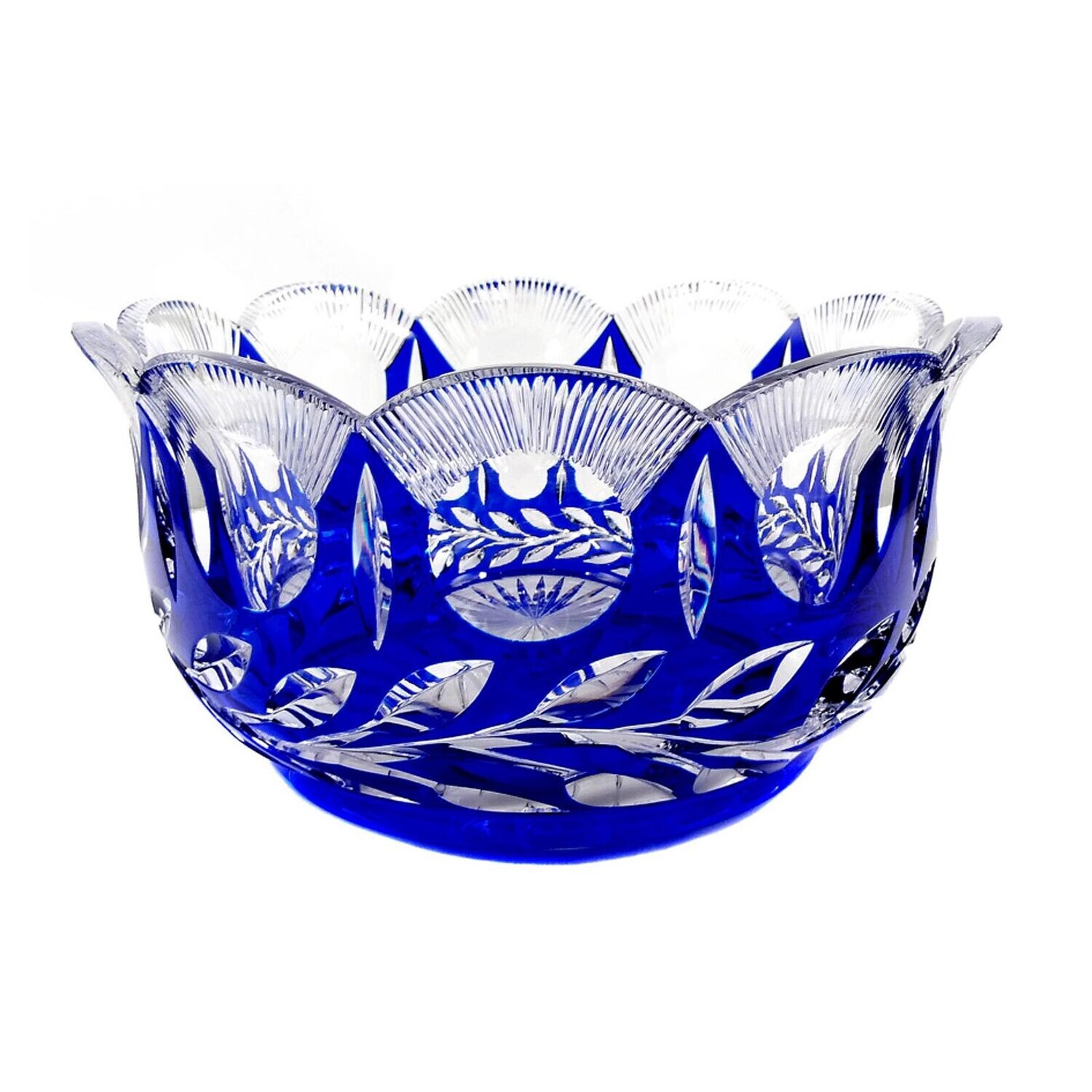 Large bowl with cobalt blue overlay &amp; decorative cut decoration, Josephinenhütte, Diva