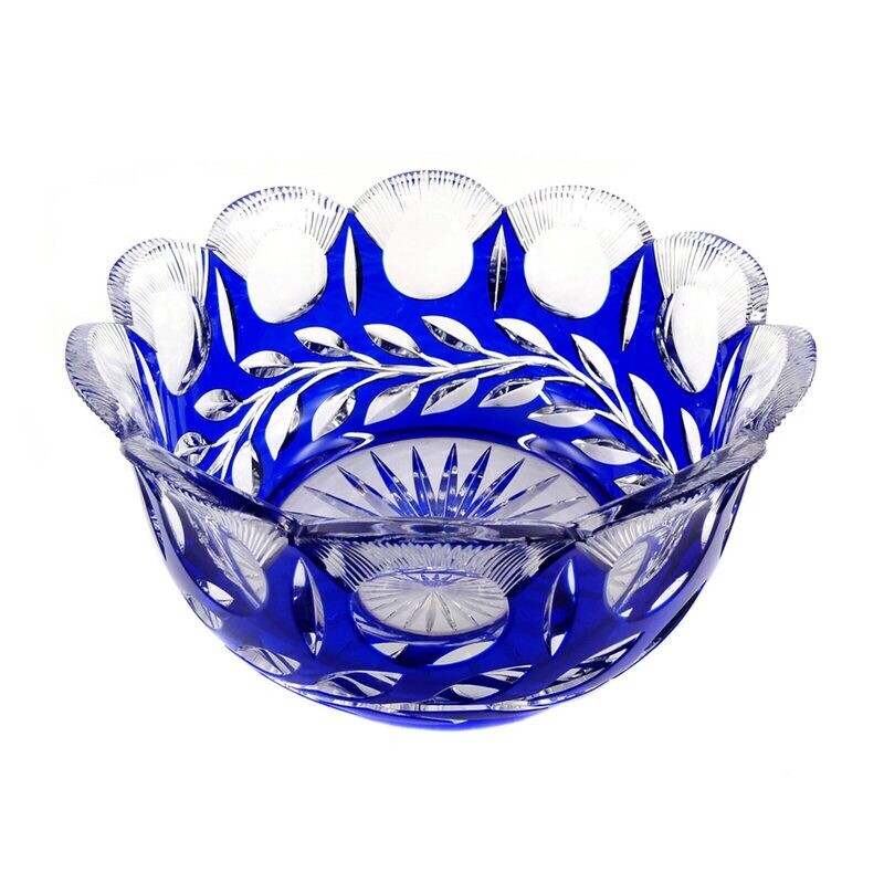Large bowl with cobalt blue overlay &amp; decorative cut decoration, Josephinenhütte, Diva