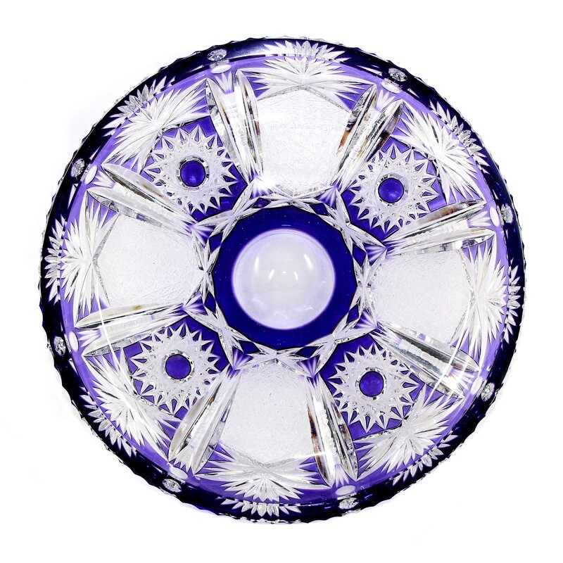 Plate with purple overlay &amp; deep cut, Josephinenhütte, designed by S. Haertel