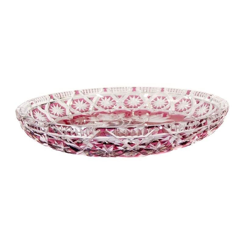 Plate with pink overlay &amp; deep cut, Josephinenhütte, designed by Siegfried Haertel