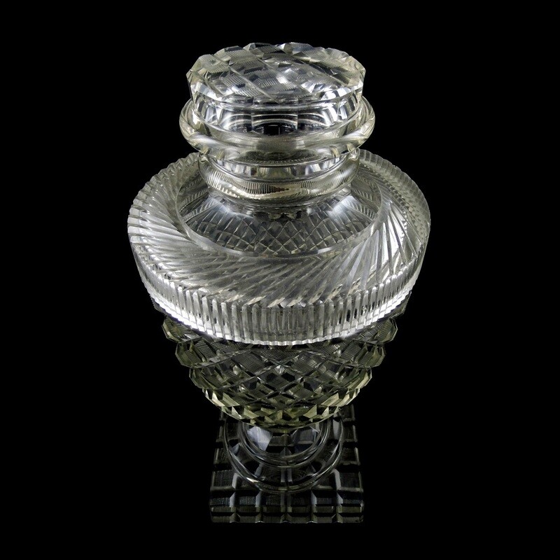 Large lidded vessel with rich cut decoration, Josephinenhütte around 1912