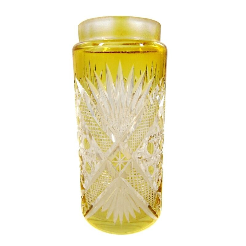 Shaker body with yellow overlay, designed by S. Haertel, Josephinenhütte, 1919