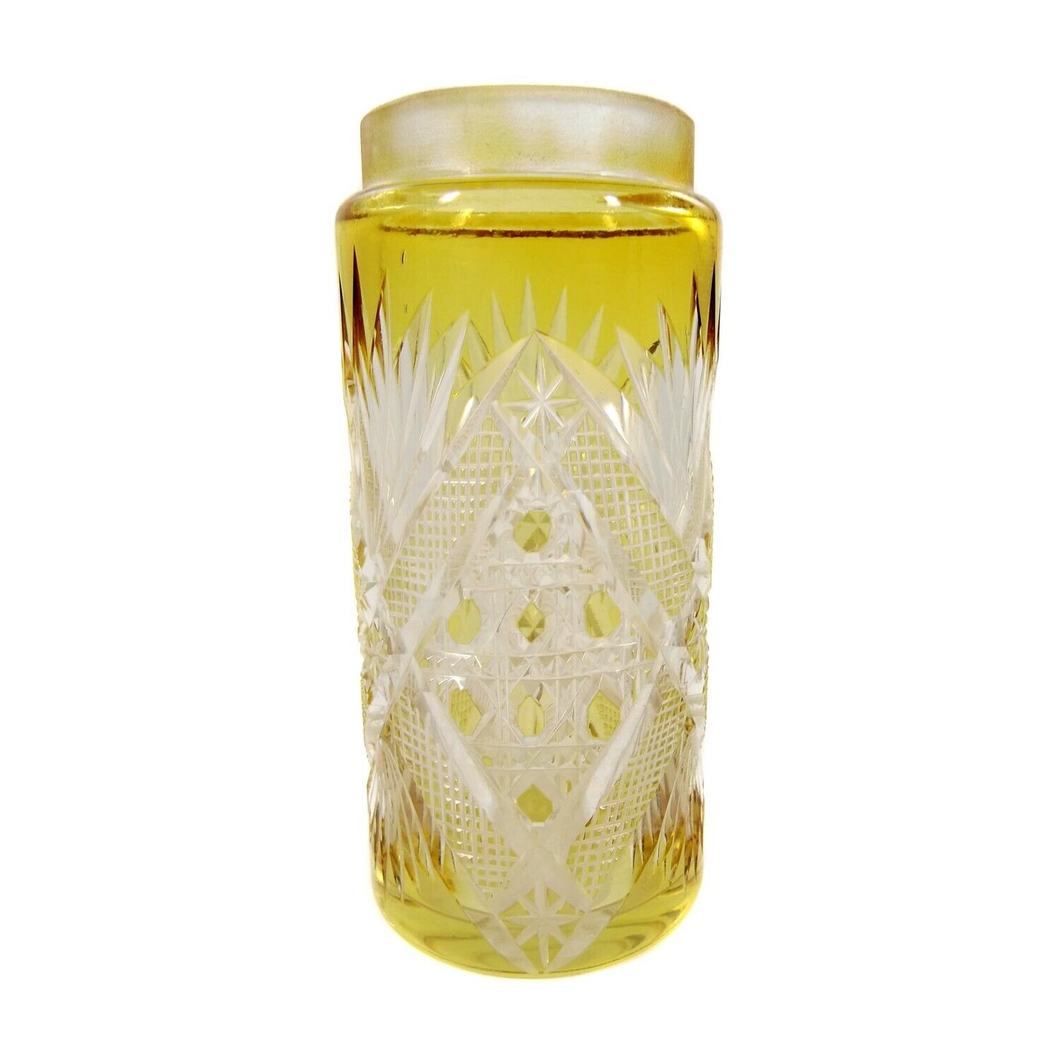 Shaker body with yellow overlay, designed by S. Haertel, Josephinenhütte, 1919