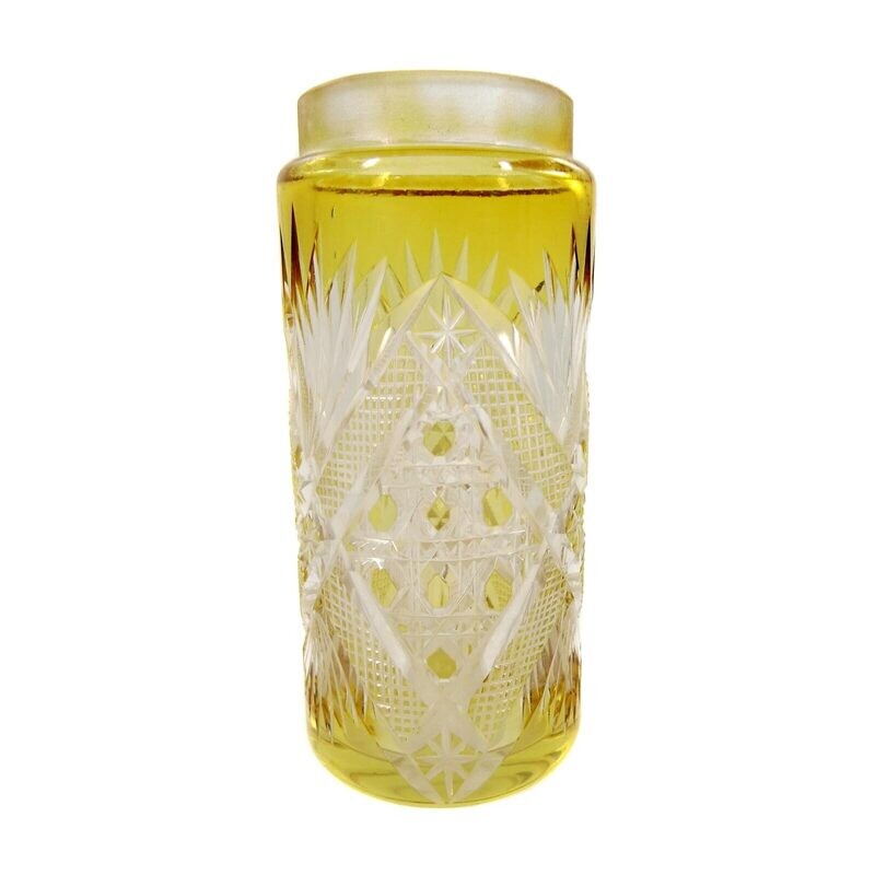 Shaker body with yellow overlay, designed by S. Haertel, Josephinenhütte, 1919