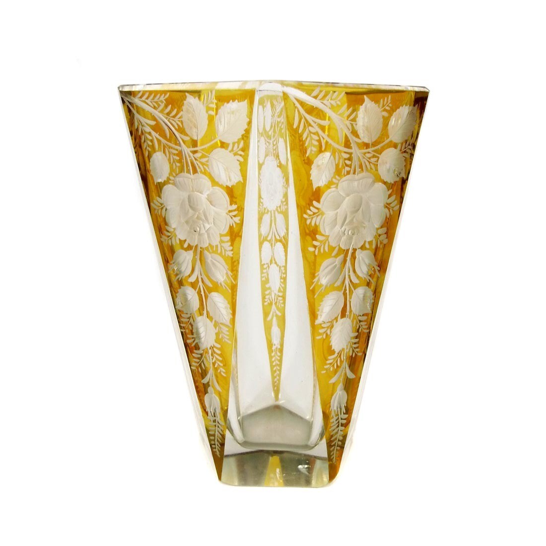 5-sided vase with amber decoration, Josephinenhütte, designed by A. Pfohl around 1935