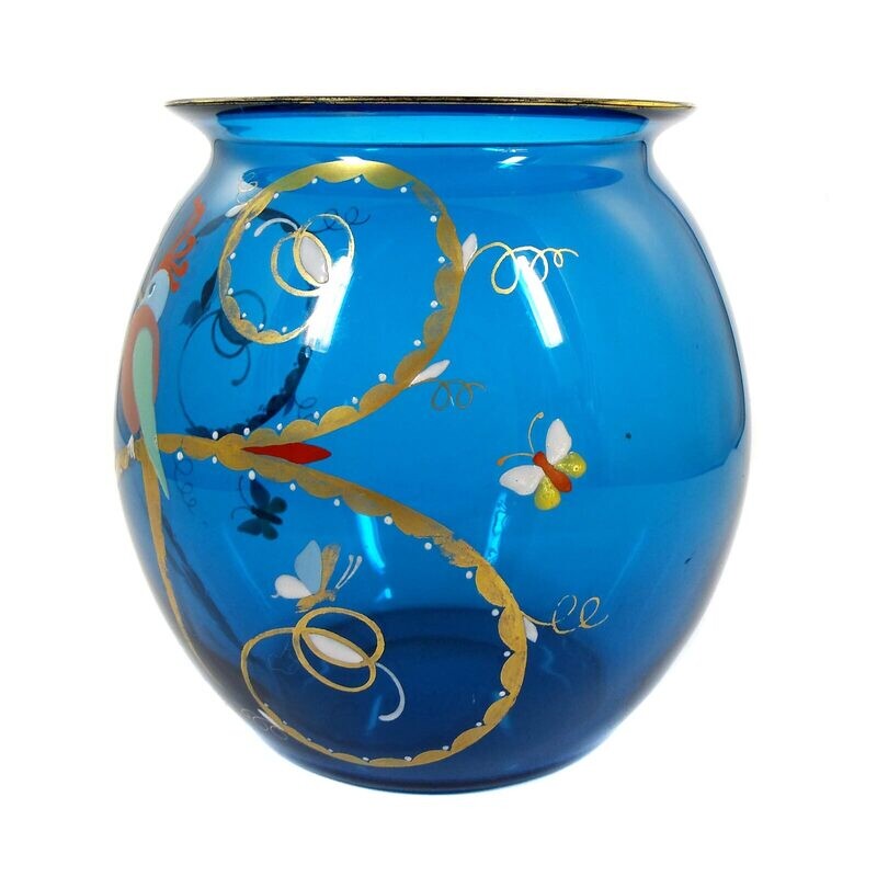 Rare vase with bird - insects, Josephinenhütte, designed by S. Haertel around 1921