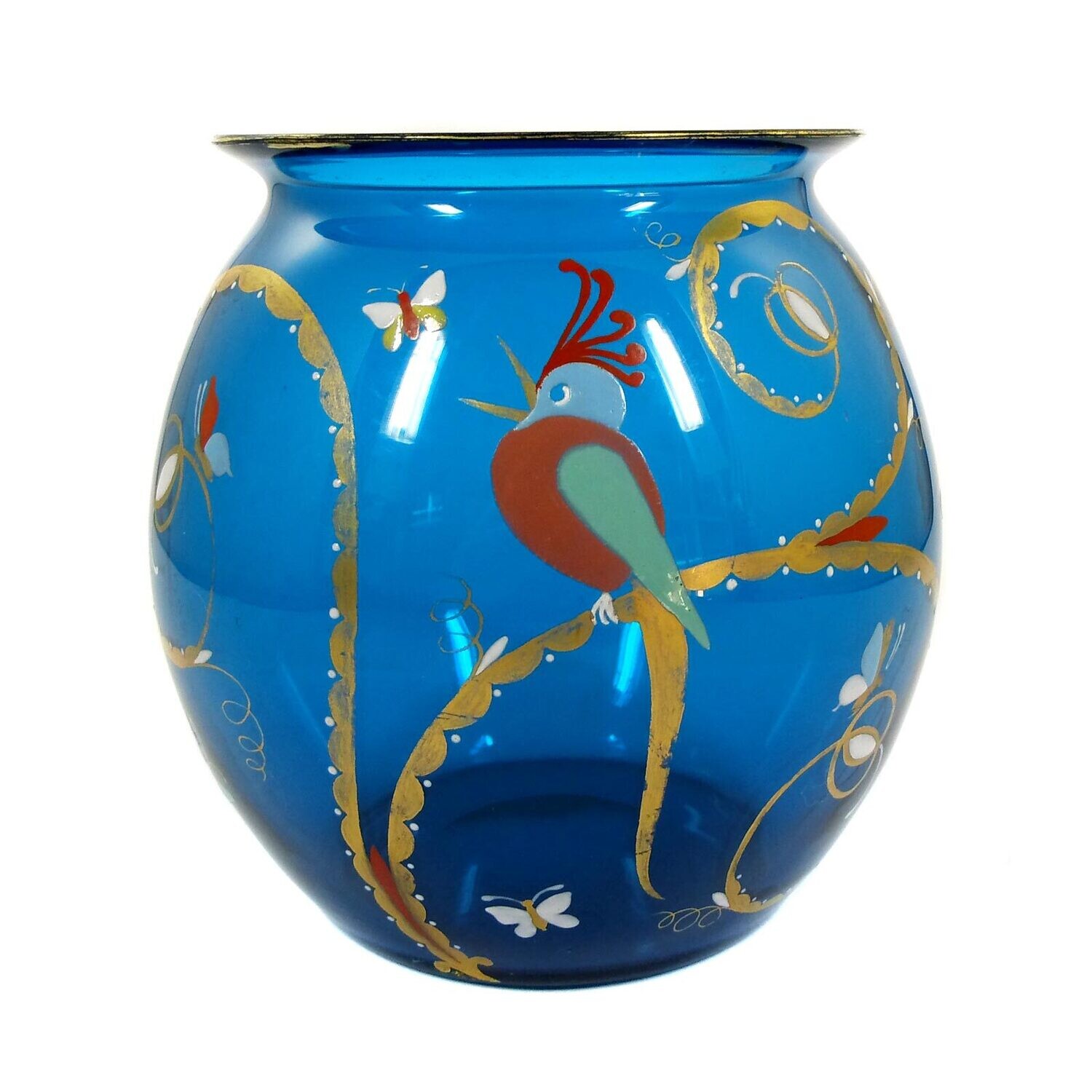 Rare vase with bird - insects, Josephinenhütte, designed by S. Haertel around 1921