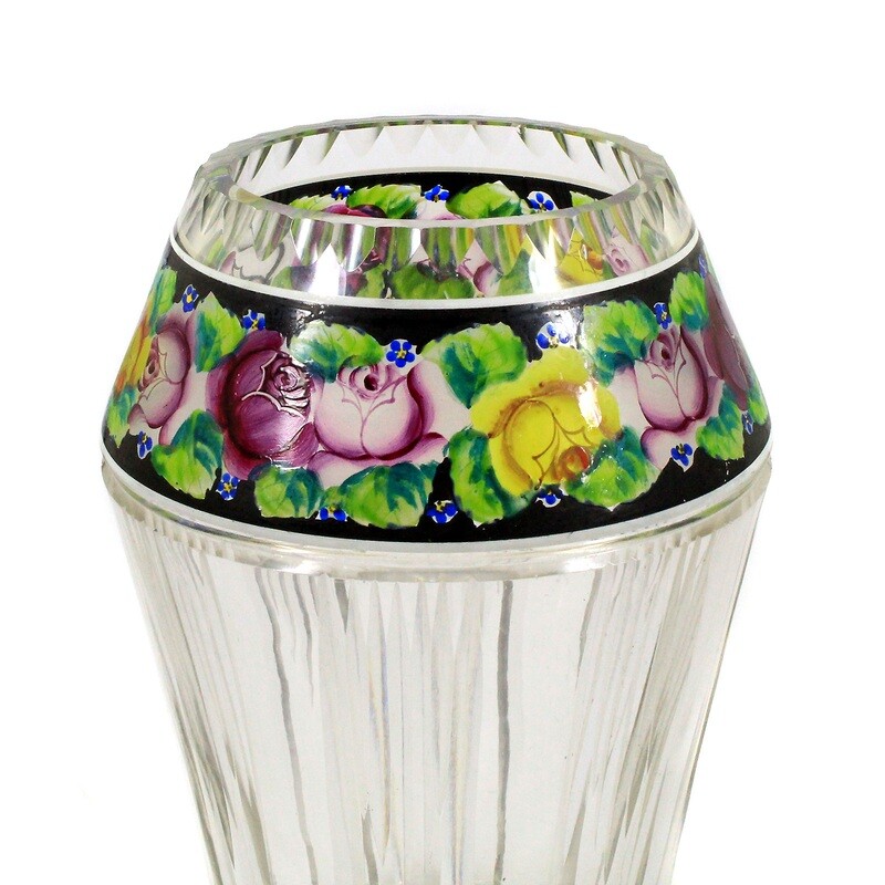 Large lead crystal vase with transparent painting, designed by A. Pfohl around 1922