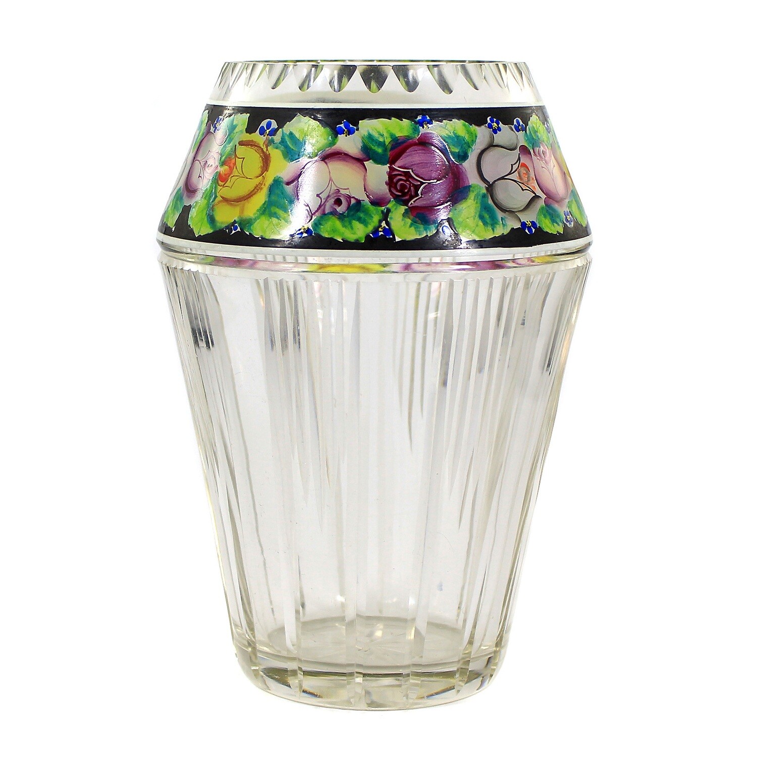 Large lead crystal vase with transparent painting, designed by A. Pfohl around 1922