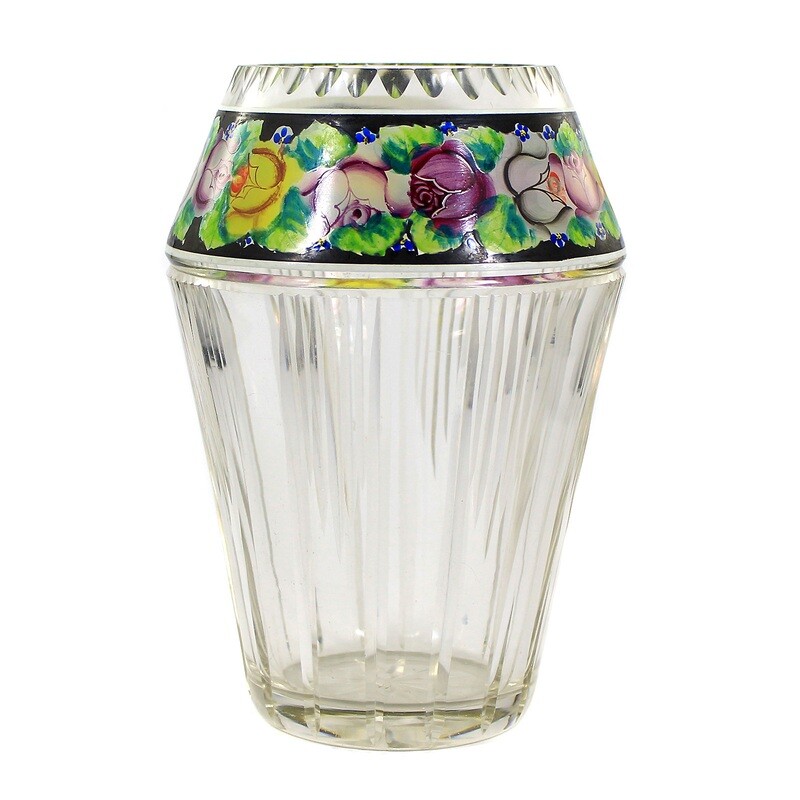 Large lead crystal vase with transparent painting, designed by A. Pfohl around 1922