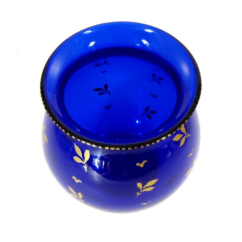 Small cobalt blue glass vase with gold painting, Josephinenhütte, draft Pfohl
