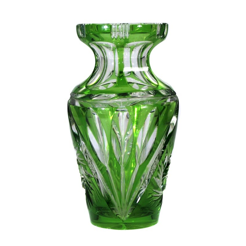 Small vase with light green overlay and decorative cut, Josephinenhütte