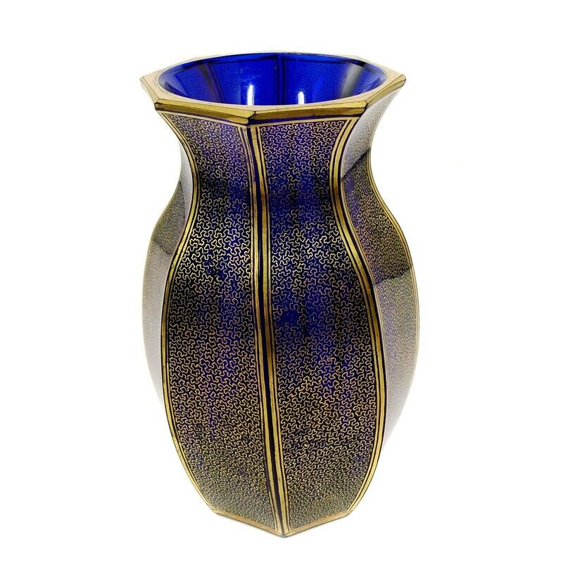 Cobalt blue lead crystal vase, Josephinenhütte, designed by S. Haertel, signed