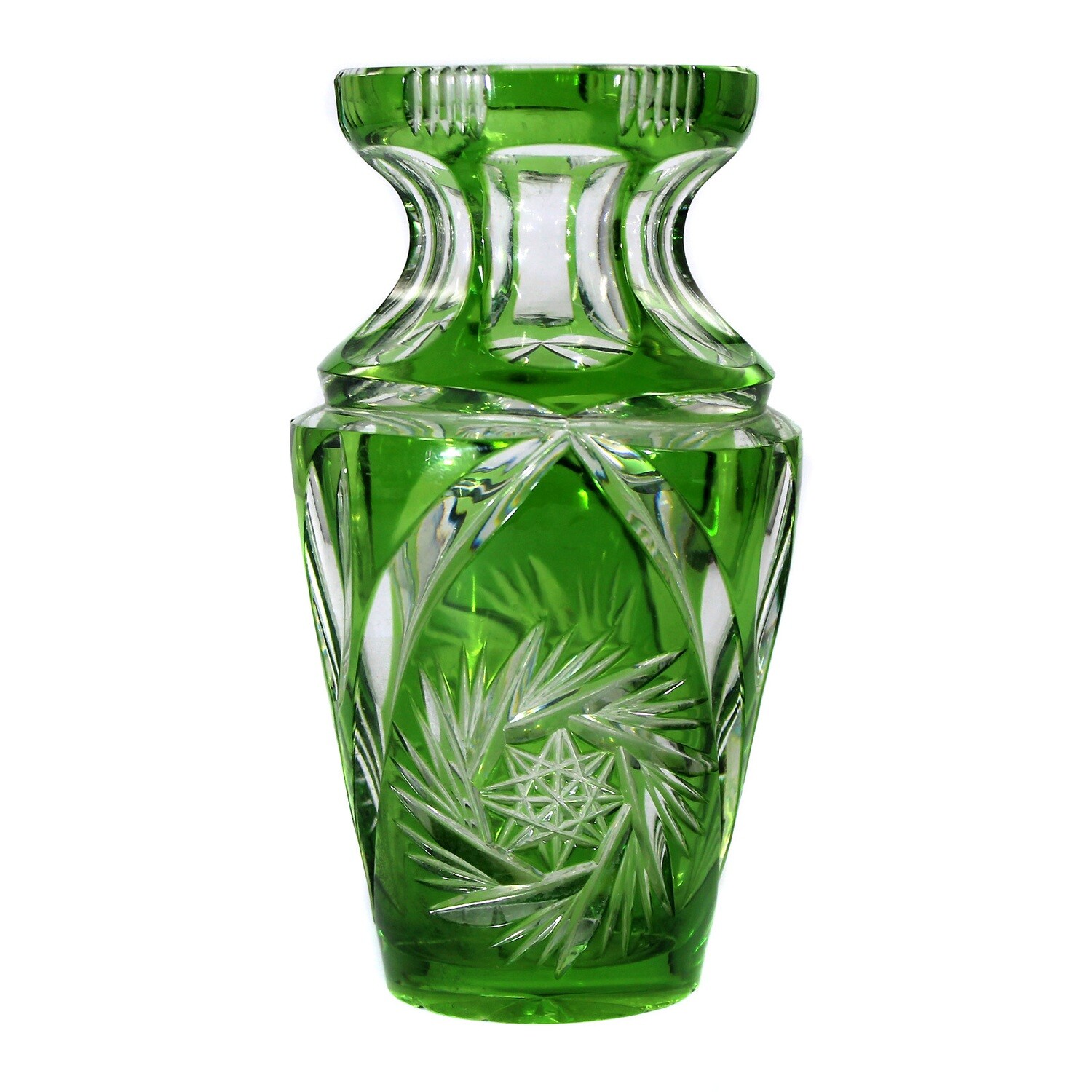 Small vase with light green overlay and decorative cut, Josephinenhütte