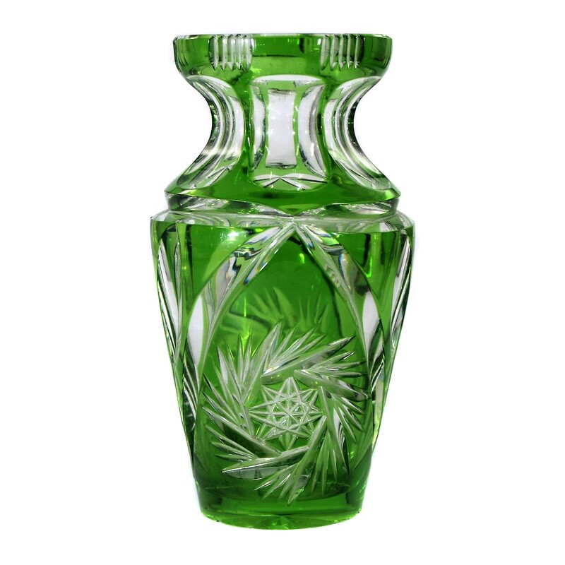 Small vase with light green overlay and decorative cut, Josephinenhütte