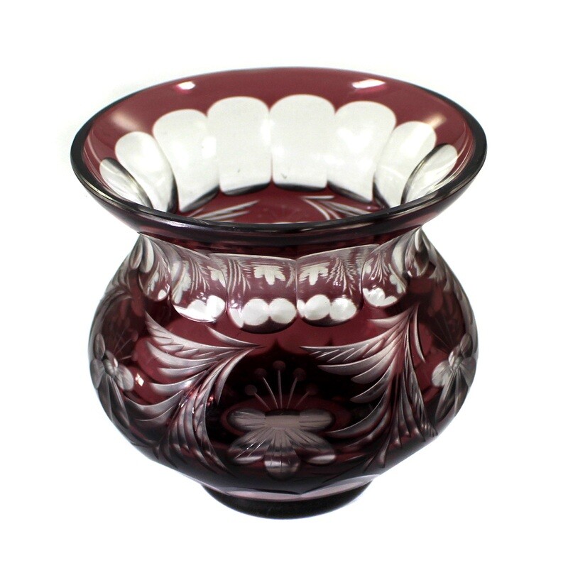 Vase with purple overlay and decorative cut decoration, Josephinenhütte