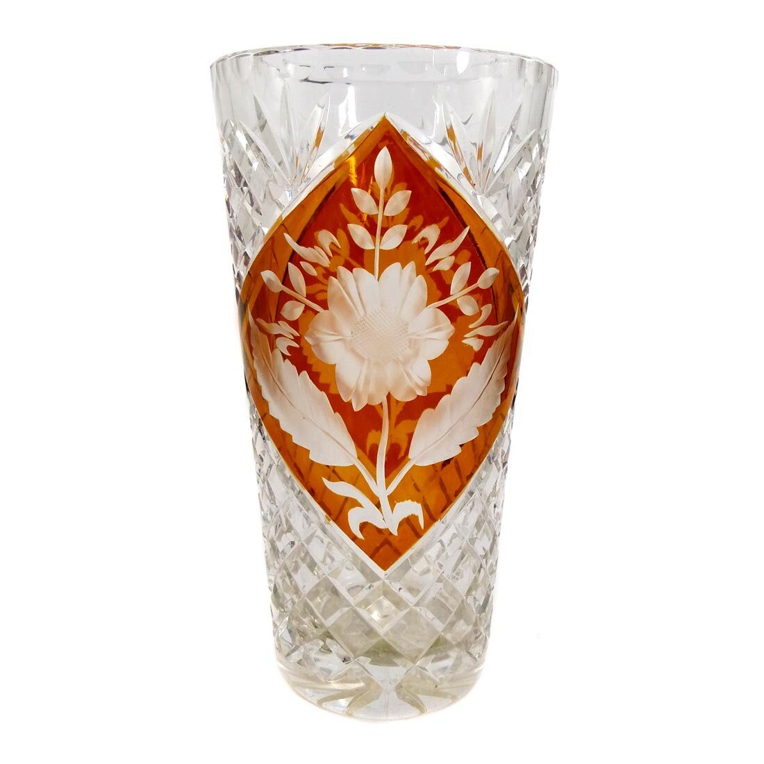 Vase with amber etching &amp; briquette cut, Josephinenhütte, designed by S. Haertel, 1935