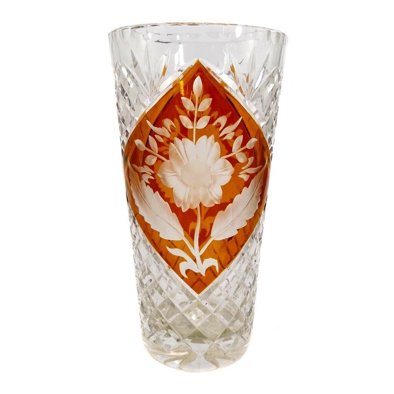 Vase with amber etching &amp; briquette cut, Josephinenhütte, designed by S. Haertel, 1935