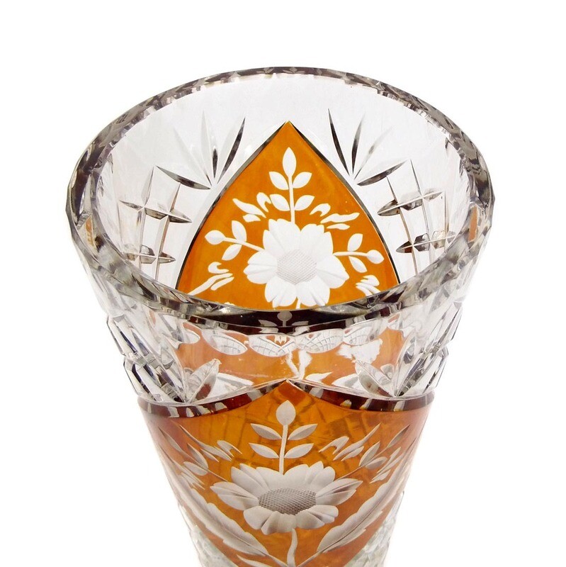 Vase with amber etching &amp; briquette cut, Josephinenhütte, designed by S. Haertel, 1935
