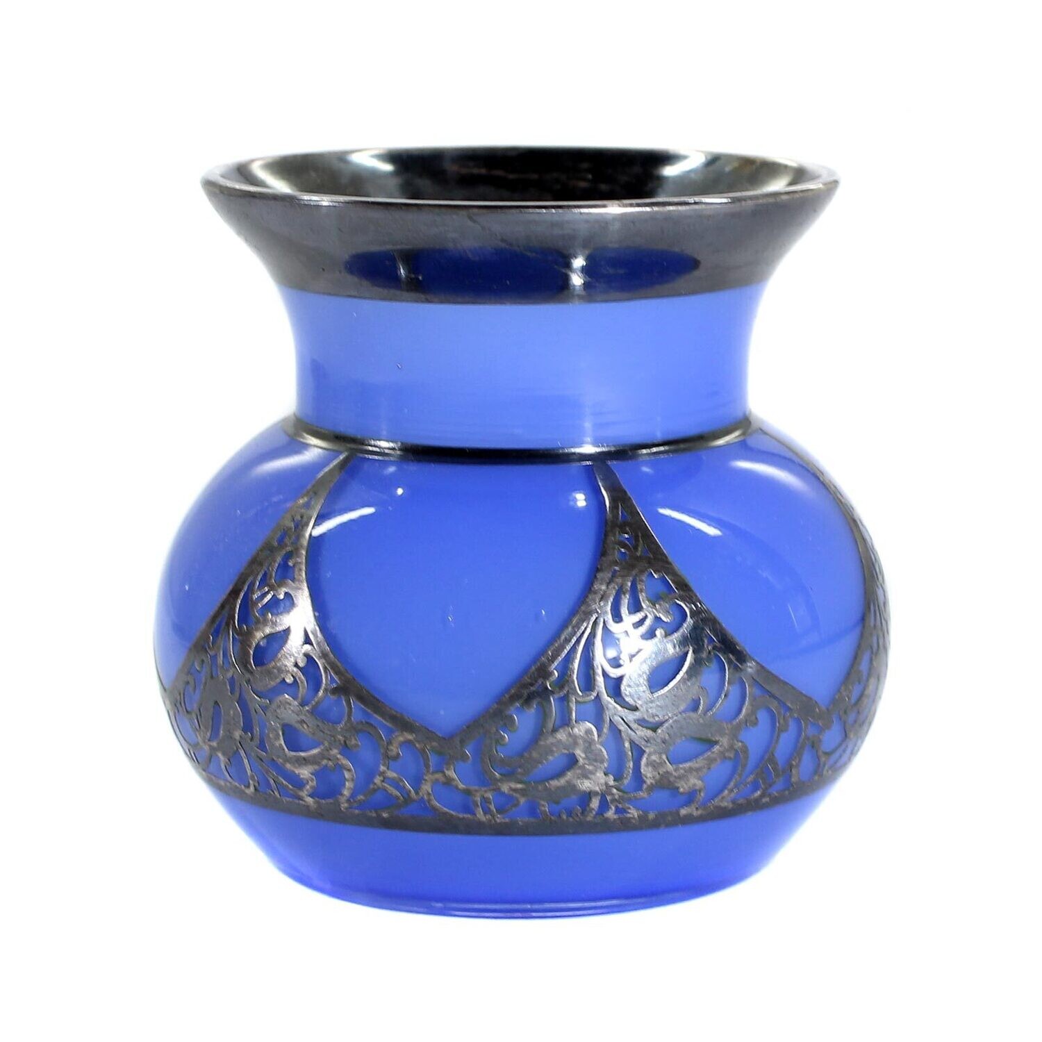 Vase with opal blue inner catch and galvanized fine silver coating, Josephinenhütte
