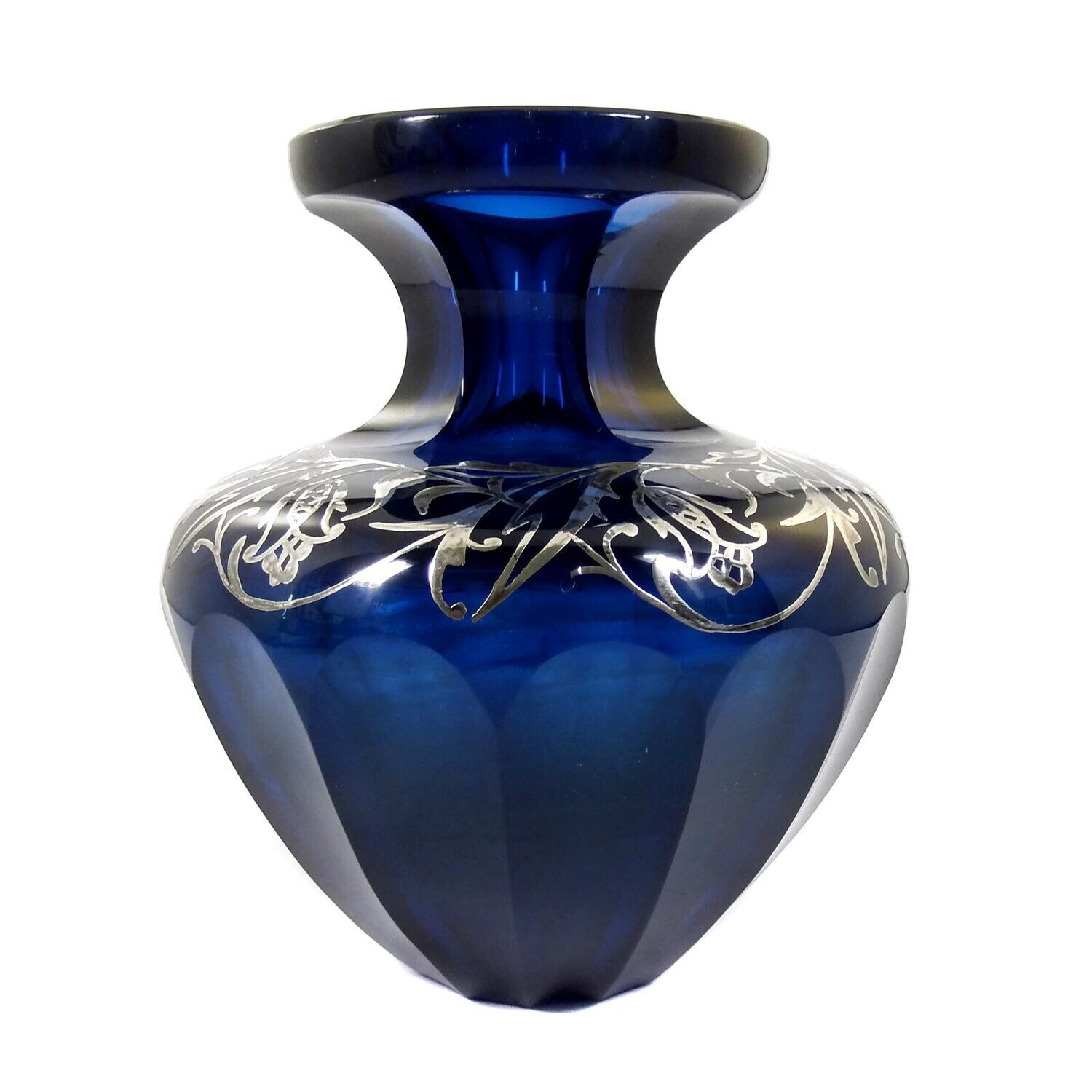 Vase with cobalt blue overlay and galvanized fine silver coating, Josephinenhütte
