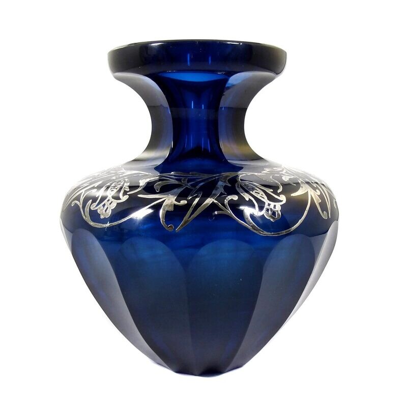 Vase with cobalt blue overlay and galvanized fine silver coating, Josephinenhütte