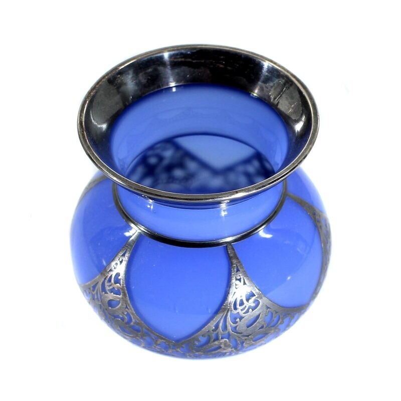 Vase with opal blue inner catch and galvanized fine silver coating, Josephinenhütte