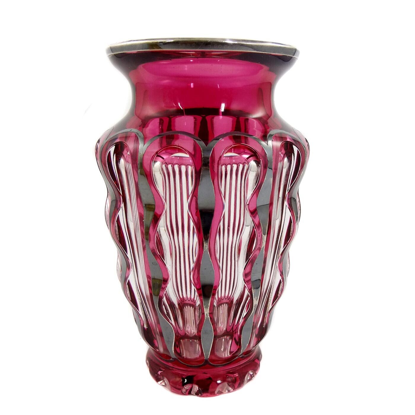 Vase with overlay &amp; galvanized fine silver coating, Josephinenhütte around 1920