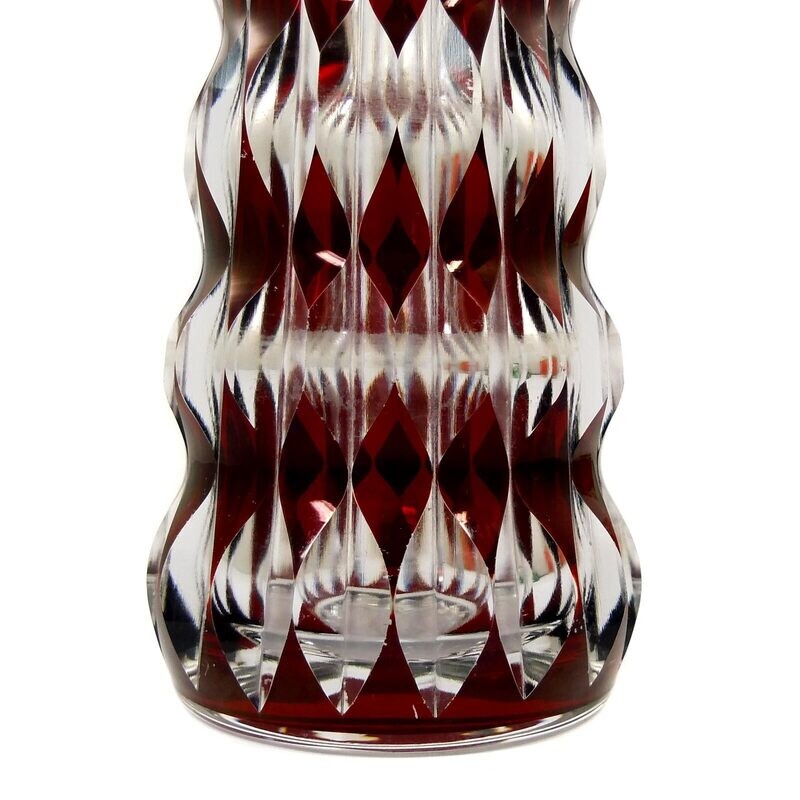 Vase made of colorless glass with a ruby red overlay, Meltzer in Langenau around 1915