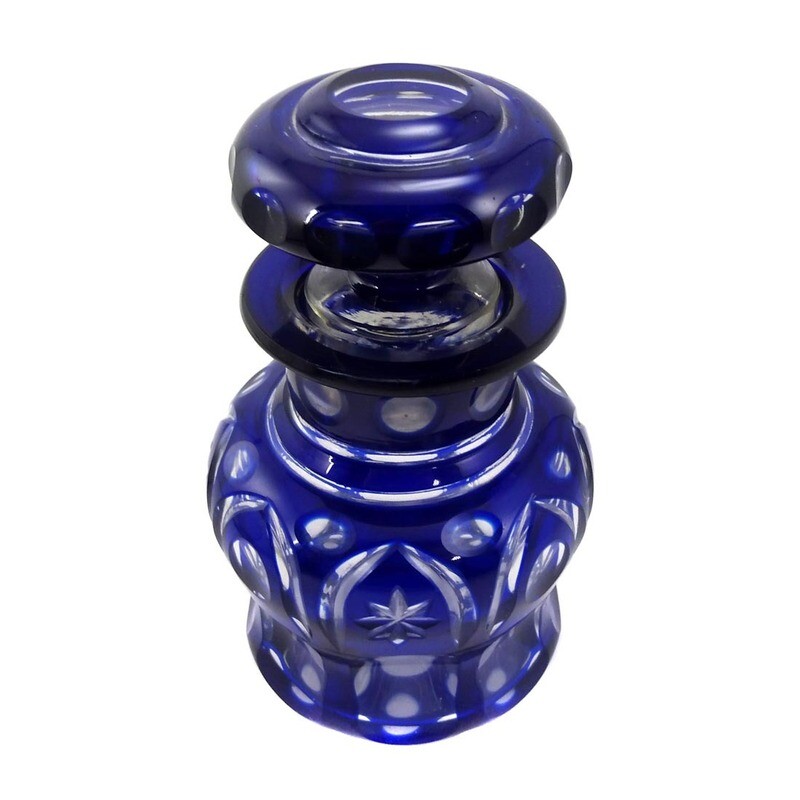 Cobalt blue overlaid bottle with stopper, Carl Meltzer &amp; Co Langenau, Haida
