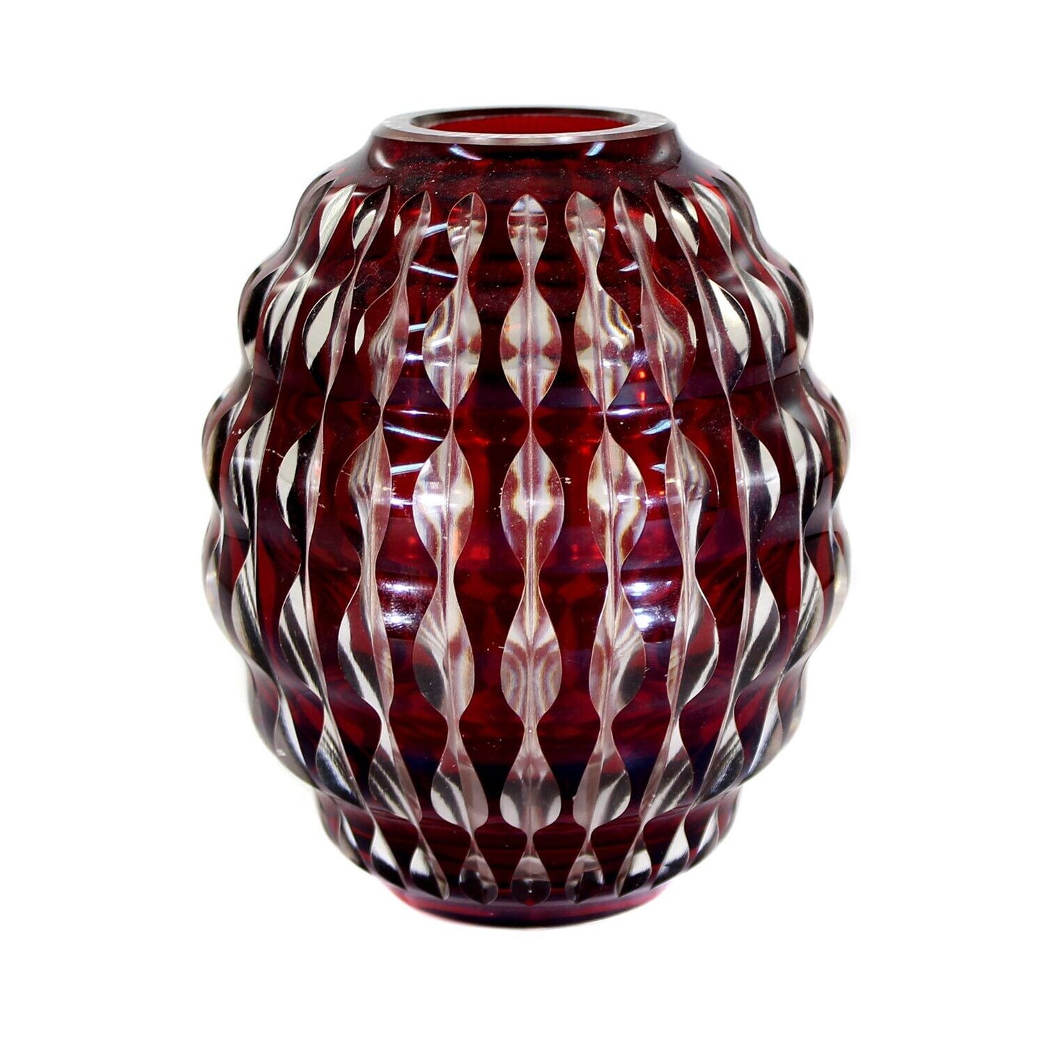 Vase made of colorless glass with ruby red overlay, Meltzer in Langenau around 1915