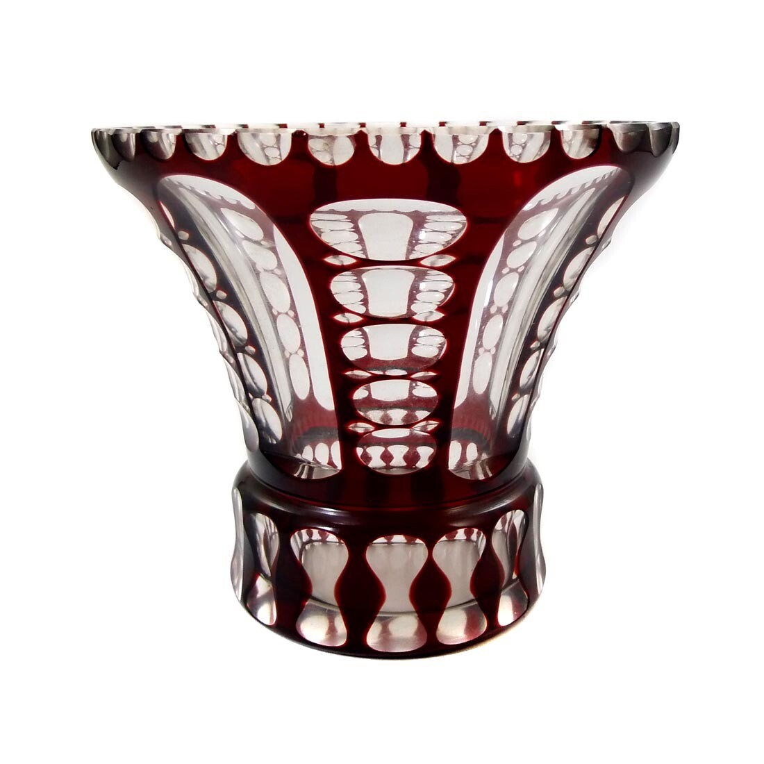 Small vase with ruby red overlay and cut-through ornamentation around 1920-30