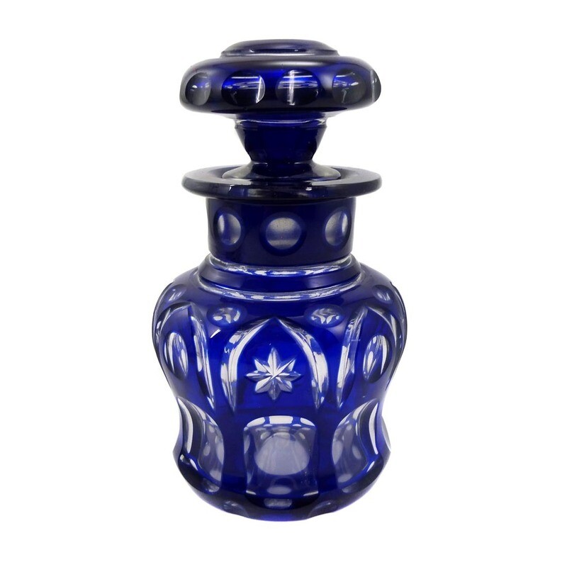 Cobalt blue overlaid bottle with stopper, Carl Meltzer &amp; Co Langenau, Haida