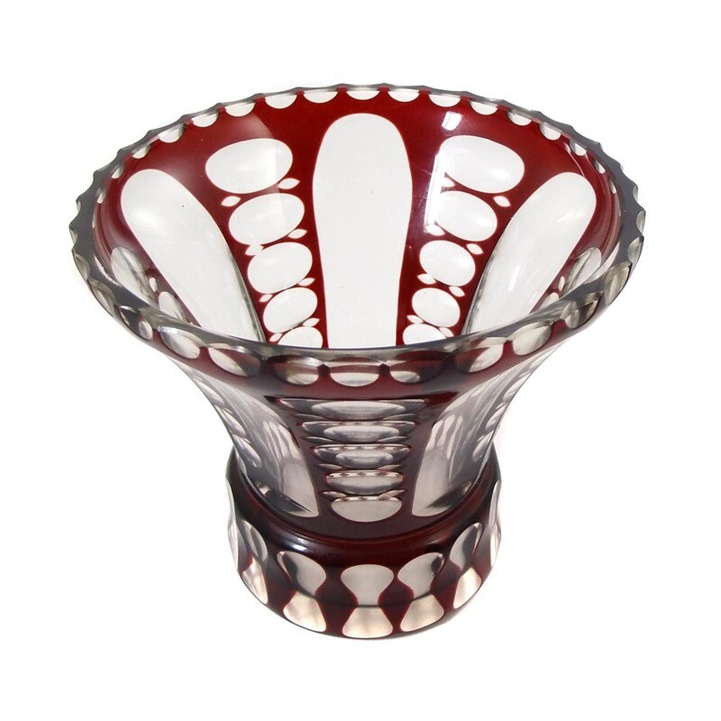 Small vase with ruby red overlay and cut-through ornamentation around 1920-30
