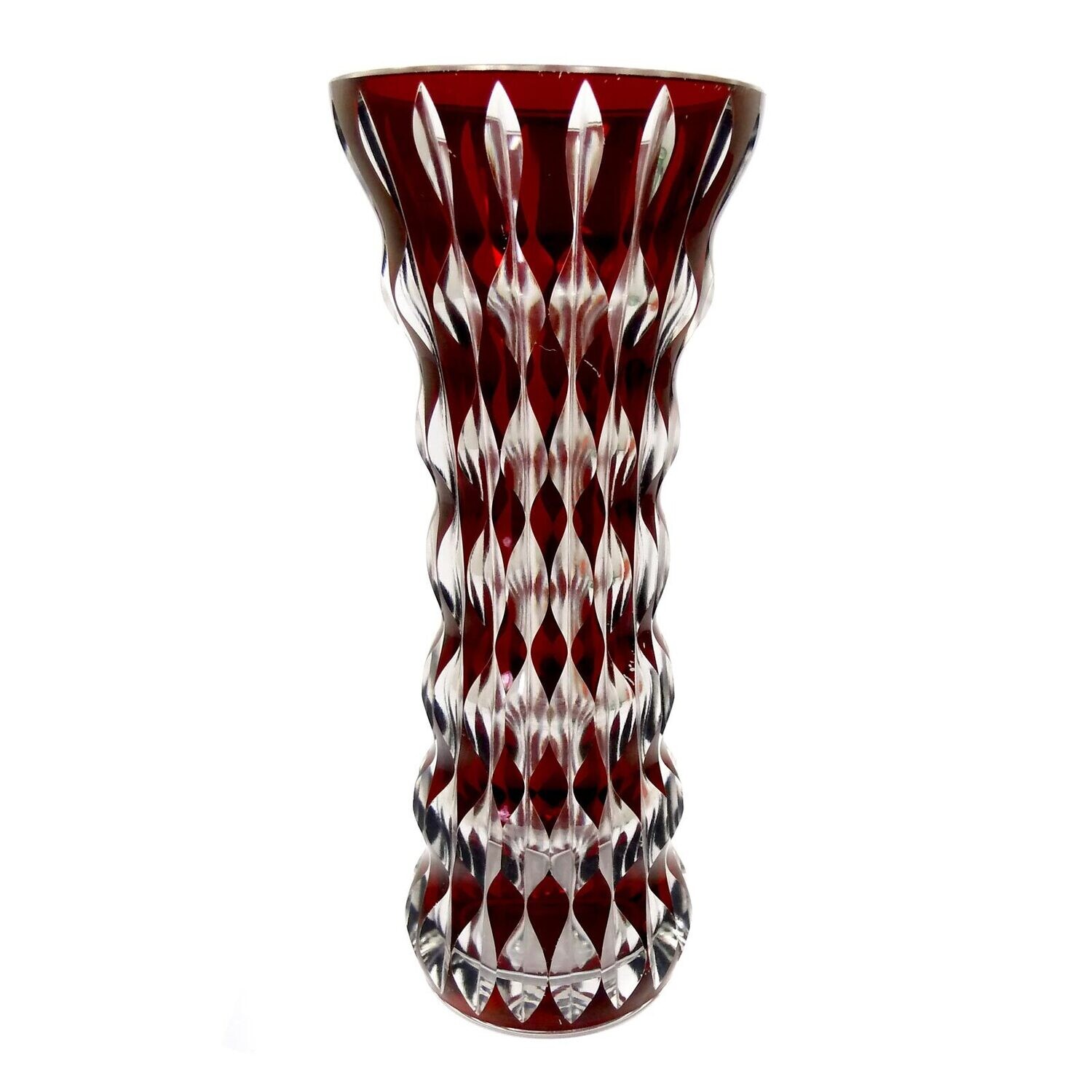 Vase made of colorless glass with a ruby red overlay, Meltzer in Langenau around 1915