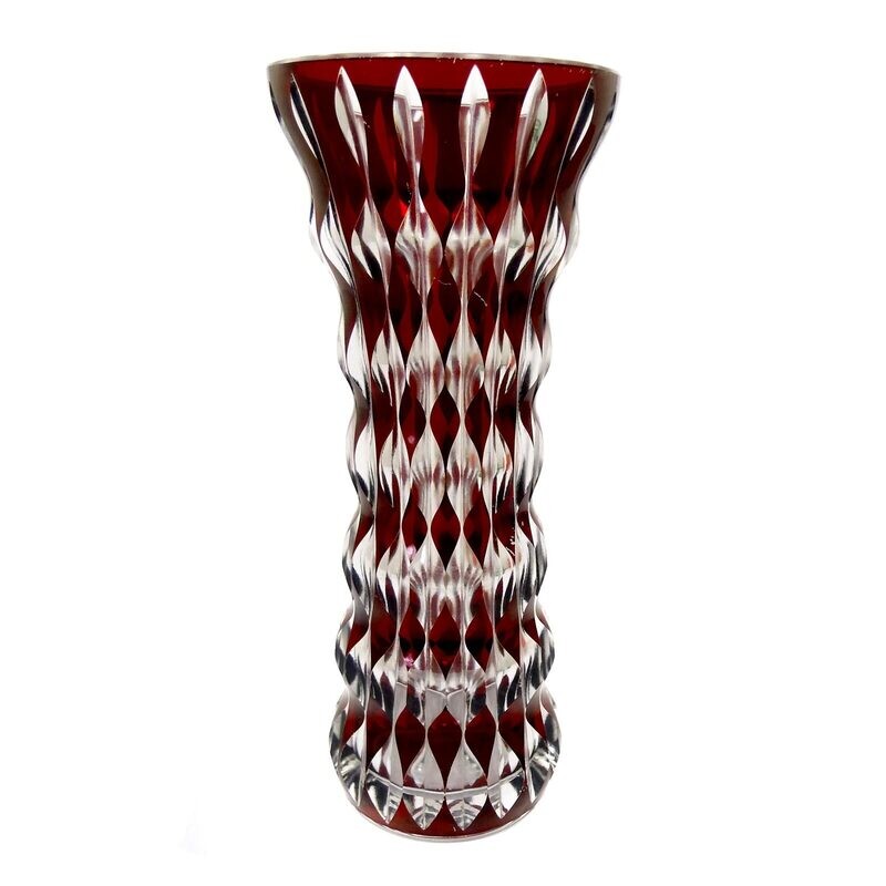 Vase made of colorless glass with a ruby red overlay, Meltzer in Langenau around 1915
