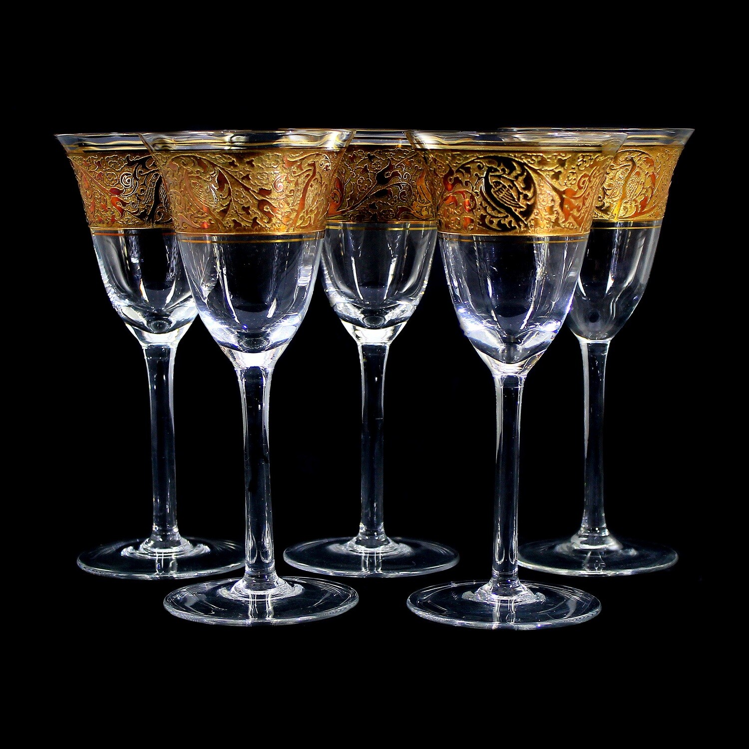 1st of 5. Wine glasses with oroplastic decoration, Joh. Oertel in Haida around 1925
