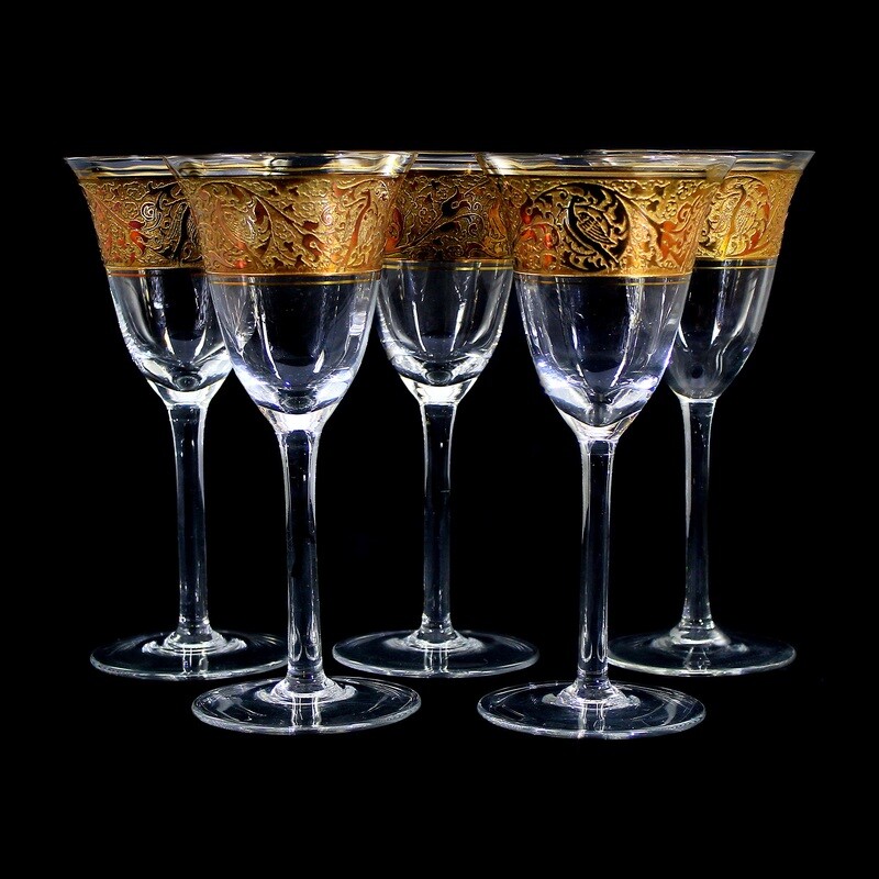 1st of 5. Wine glasses with oroplastic decoration, Joh. Oertel in Haida around 1925