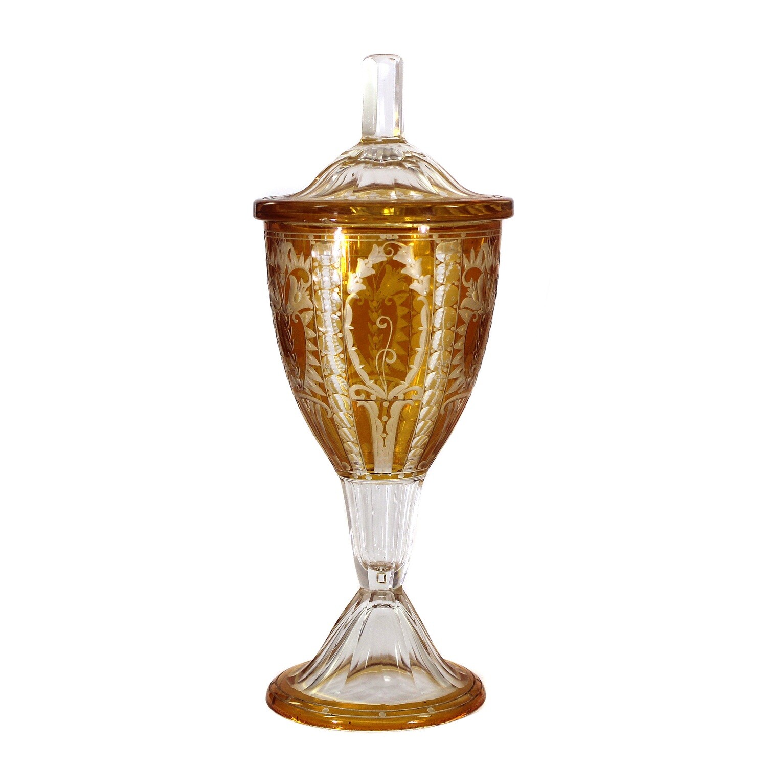 Lidded cup with yellow stain and cut decoration, signed Oertel, Haida around 1915