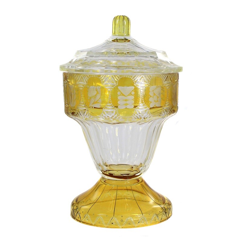 Large lidded cup with decorative cut decoration, Haida technical school, Joh. Oertel, signed