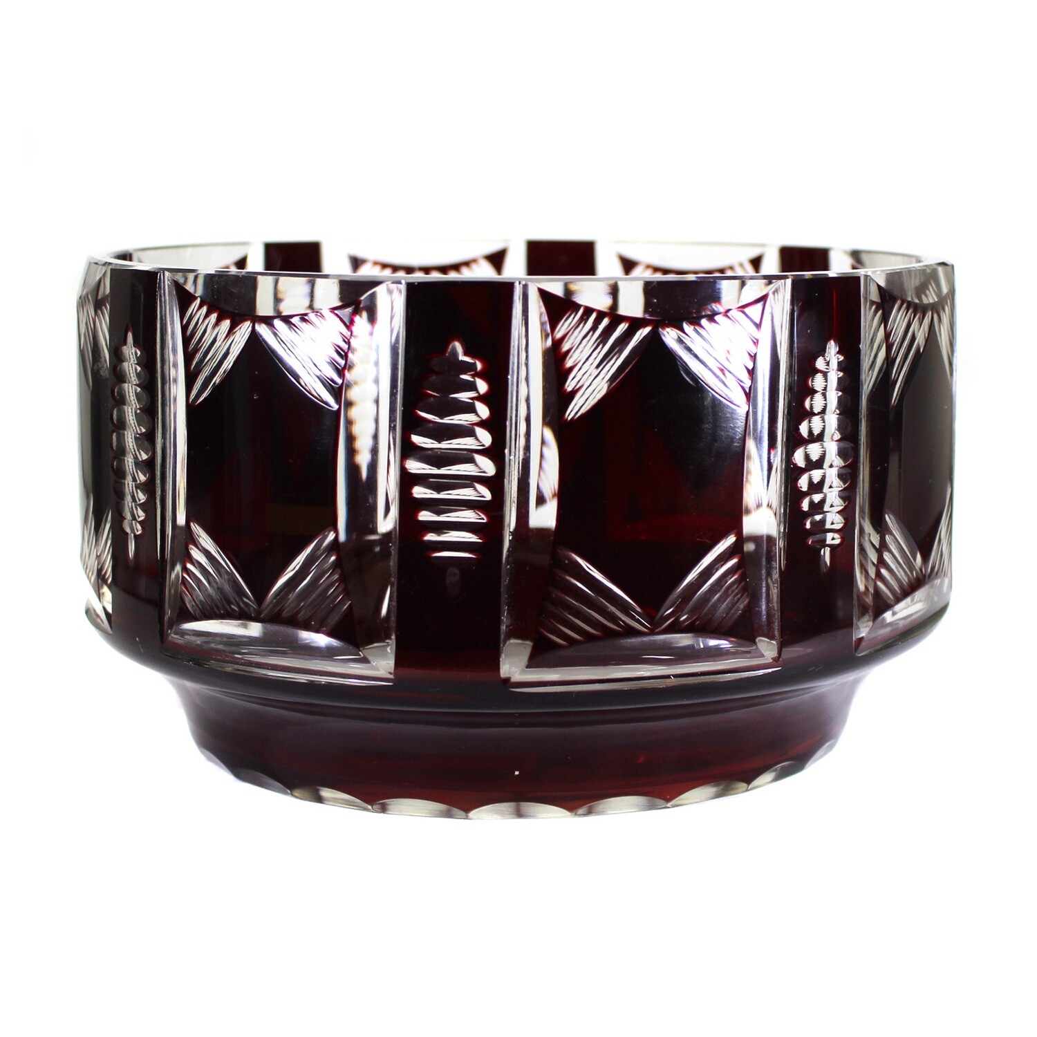 Large bowl with ruby red overlay &amp; wedge cut, Joh. Oertel in Haida around 1920