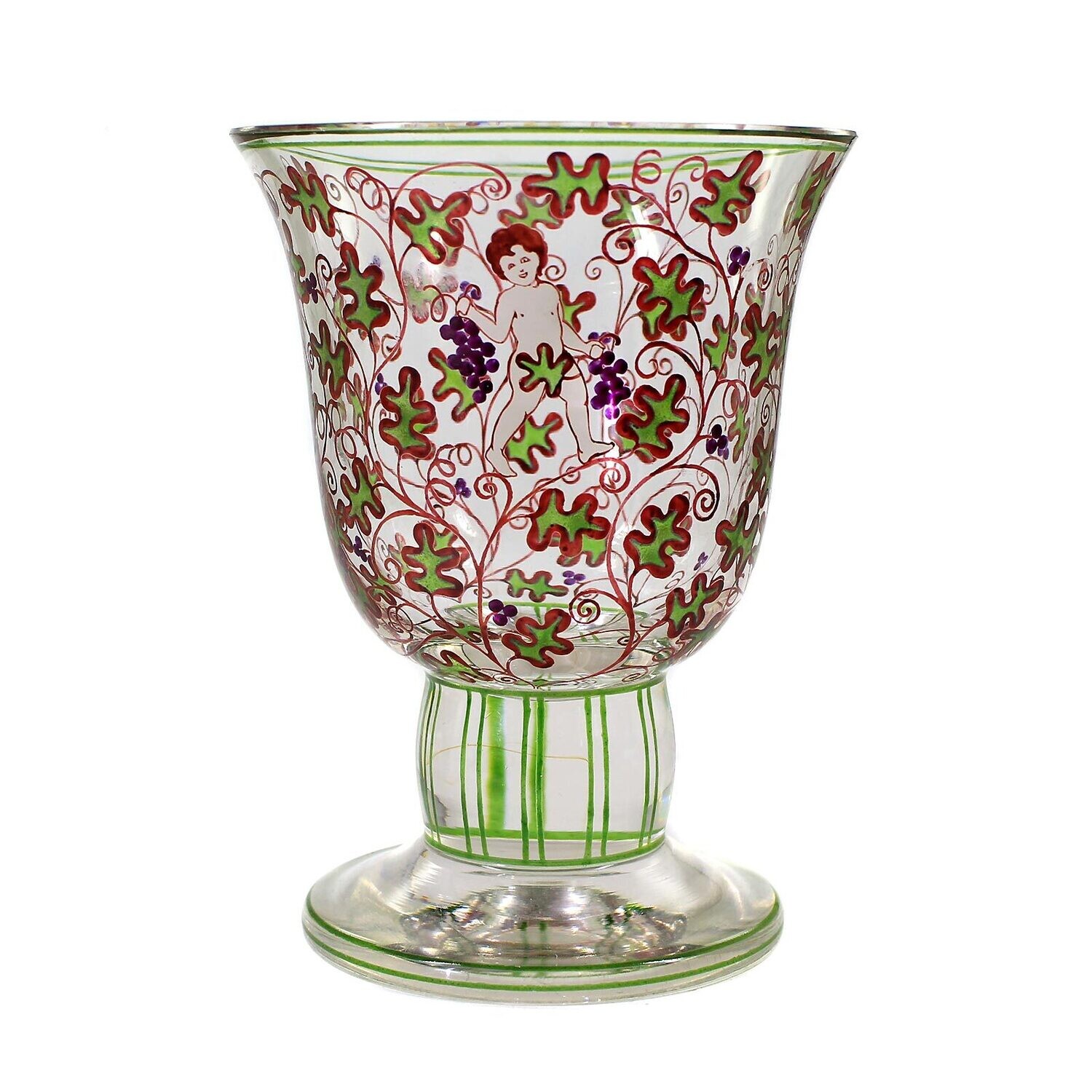 Cup made of colorless glass with a putto between vines, Haida technical school