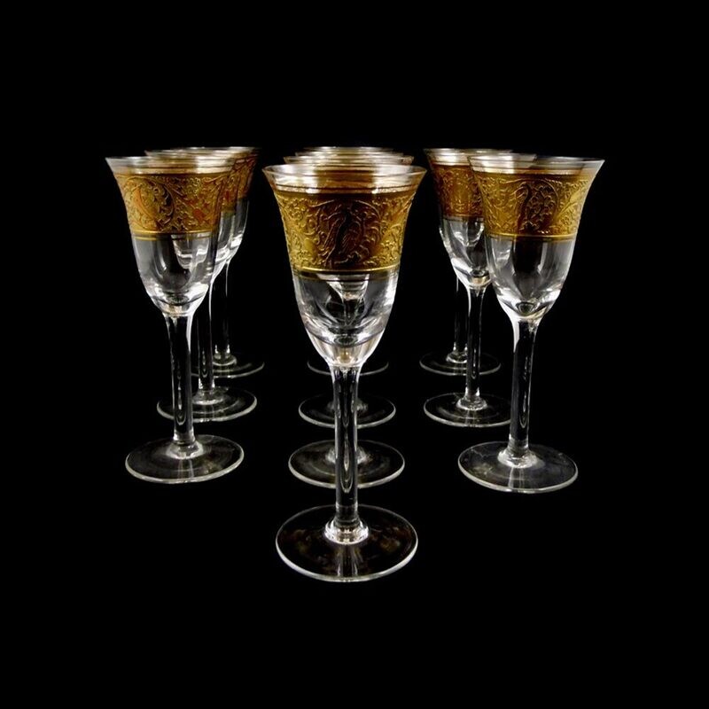 1st of 10. Sherry glass with oroplastic decoration, Joh. Oertel in Haida around 1925